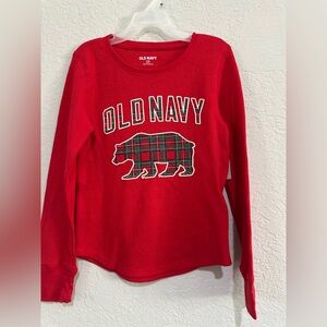 Old Navy Red Long Sleeve Tee with Plaid Bear